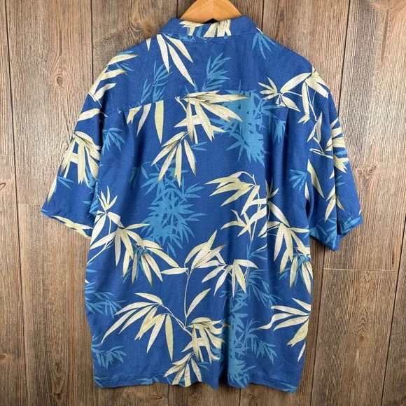 Tommy Bahama Silk Hawaiian Shirt Blue Bamboo Print Men Size XL - Picture 6 of 6